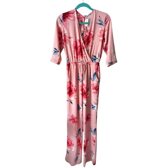 LET THEM EAT CAKE “Adrienne” Pink Floral Jumpsuit Romper - Women’s Small - Picture 1 of 16
